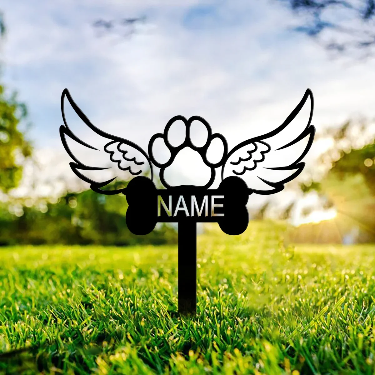 Custom Angel Wings Paw Pet Memorial Garden Stake,Personalized Grave Marker Stake,Pet Cat Dog Memorial Yard Stake,Outdoor Garden