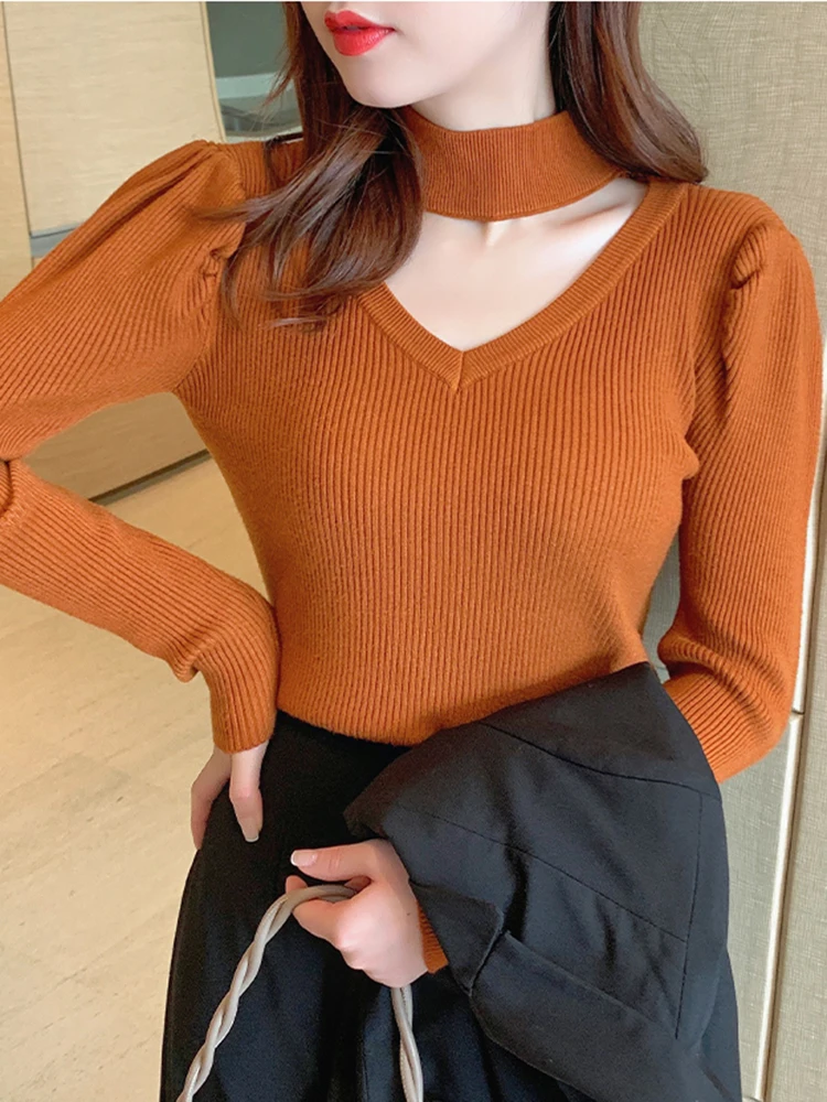 Hollow Out Halter Turtleneck Womens Sweater Pullover Slim Jumper Autumn Winter Soft Warm Women Knitwear Sweater Solid Tops 2024