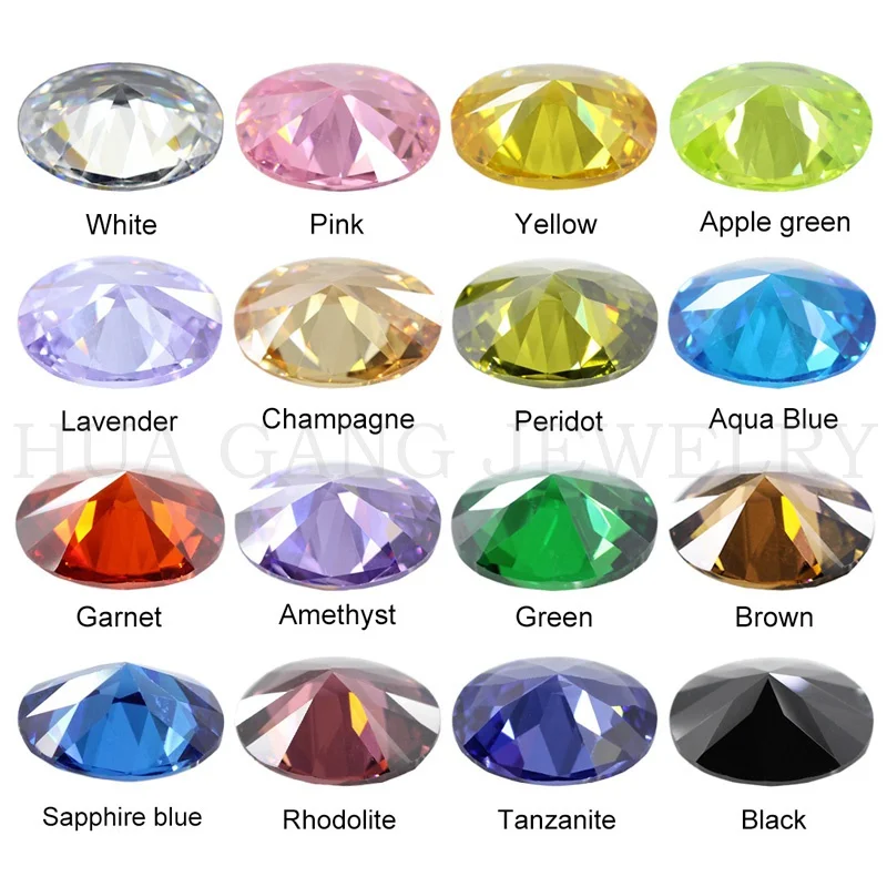 5A CZ Oval Shape Size 2x3mm~13x18mm Synthetic Gems Cubic Zirconia For Jewelry, White Garnet Black Golden Yellow Amethyst