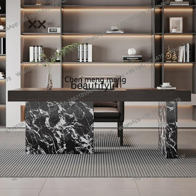 ss7486 Solid wood desk Home study Modern simple computer desk Workbench Light luxury rock slab desk New Light Luxury