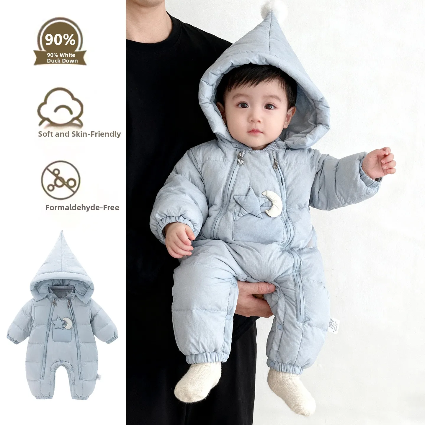 

Thiened down Cotton Overall Winter Clothes for Babies Boys And Girls Outdoor Clothes Warm Fluffy Hat Children's Faion Set