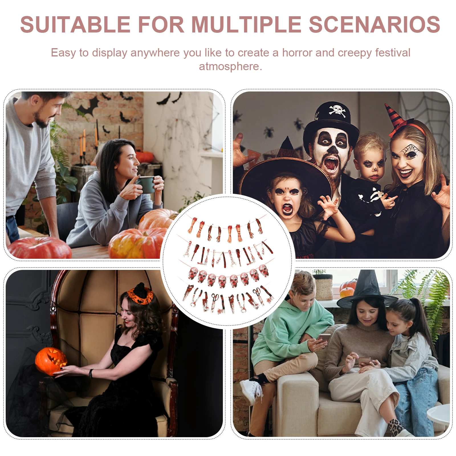 

Halloween Hanging Paper Banner Decorative Outdoor Indoor Party Decoration Flags for Home Garden Gate Window Branch Pull