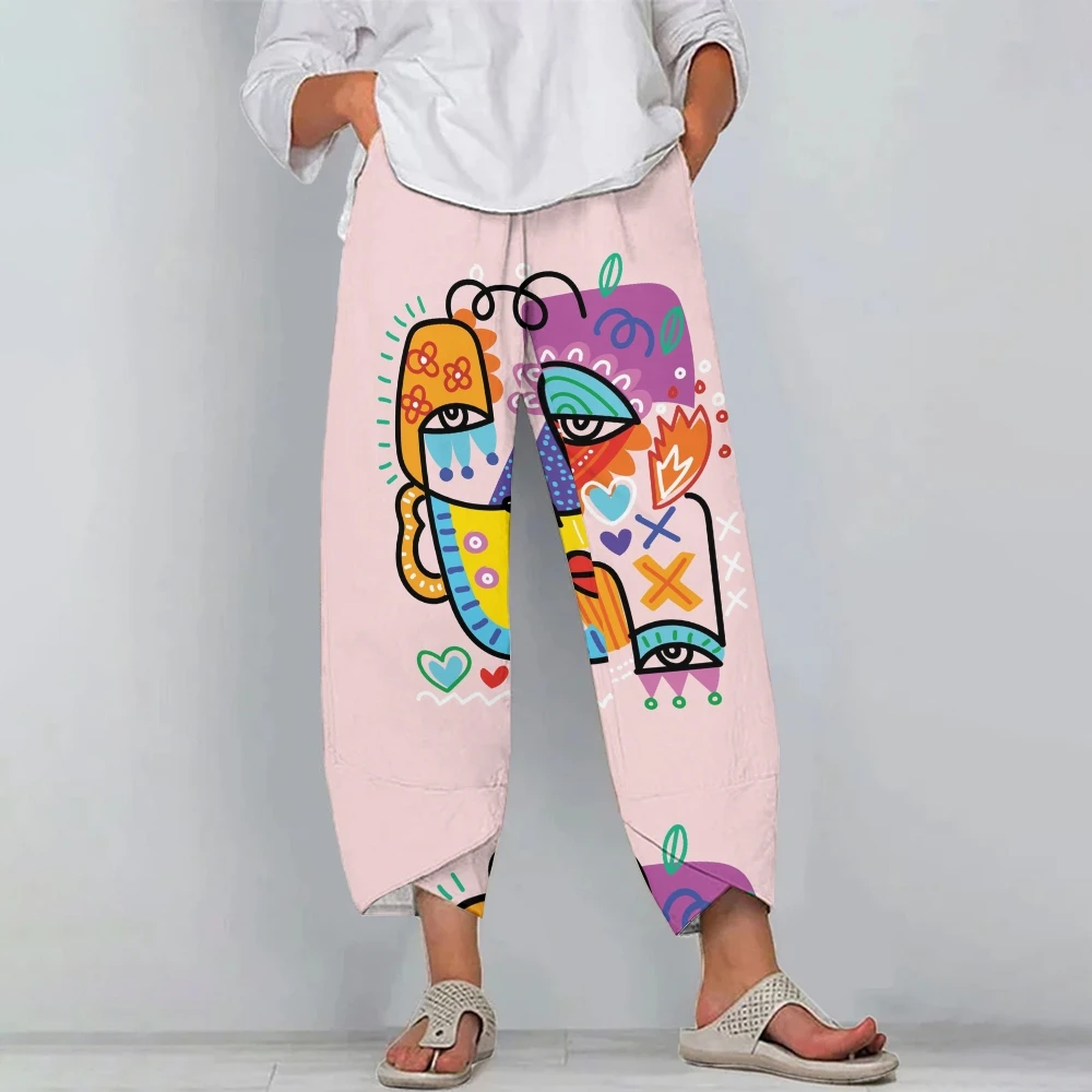 

Women'S Pink Pants Abstract Art Print Art Style Unique Design Of Pant Legs Versatile 9-inch Trousers Oversized Bottom Loading