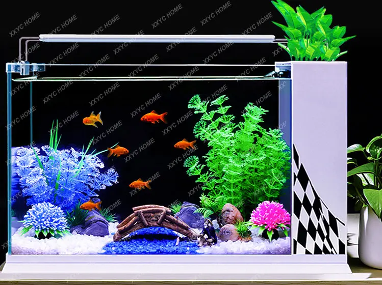 

Fish Tank Living Room Small Desktop Creativity Aquarium Super White Glass Ecological Self-Circulation Household Change Water