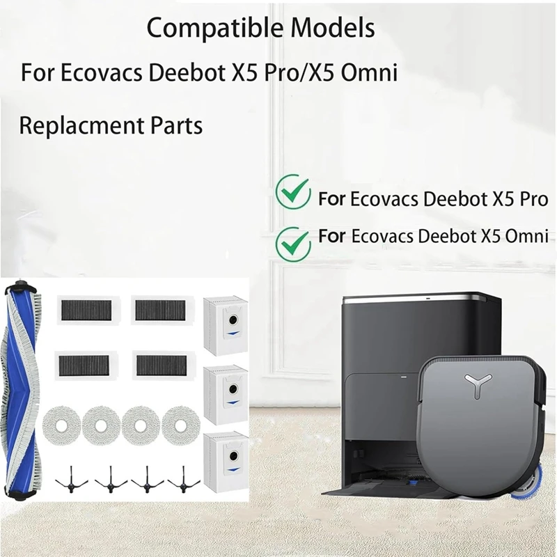 16 шт. запасные части для пылесоса ECOVACS DEEBOT X5 PRO/X5 Pro OMNI, ткань для швабры, фильтр Hepa, основная боковая щетка