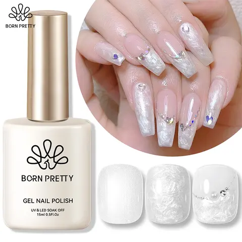 BORN PRETTY 15ML 헤마 프리 펄 화이트 펄 쉘 스레드 젤 매니큐어 샤이니 글리터 바니스 세미 퍼머넌트 포 소크 오프 젤