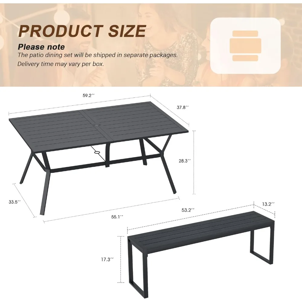 Picnic Table, Outdoor Metal Table and Bench Set, 59