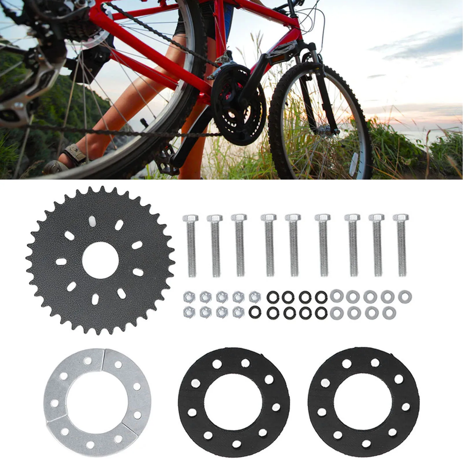 36 Teeth Flat Sprocket  Proof Wear Resistant 9 Bolt Easy Installation Rear Sprocket for 2 Stroke for Motorized