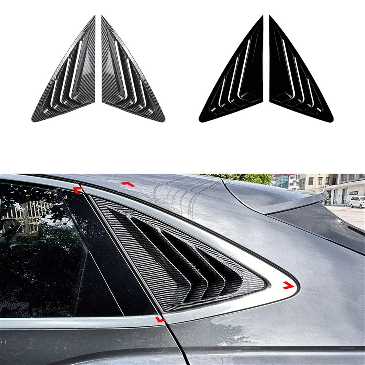 Car Rear Window Shutter Cover Trim Window Louver Side Vent Trim for Audi Q3 F3 Sportback 2019-2024,Bright Black