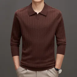 New Thermal Head Cover Sweater Men's Business Lapel Knitwear Casual Solid Color Long Sleeve Polo