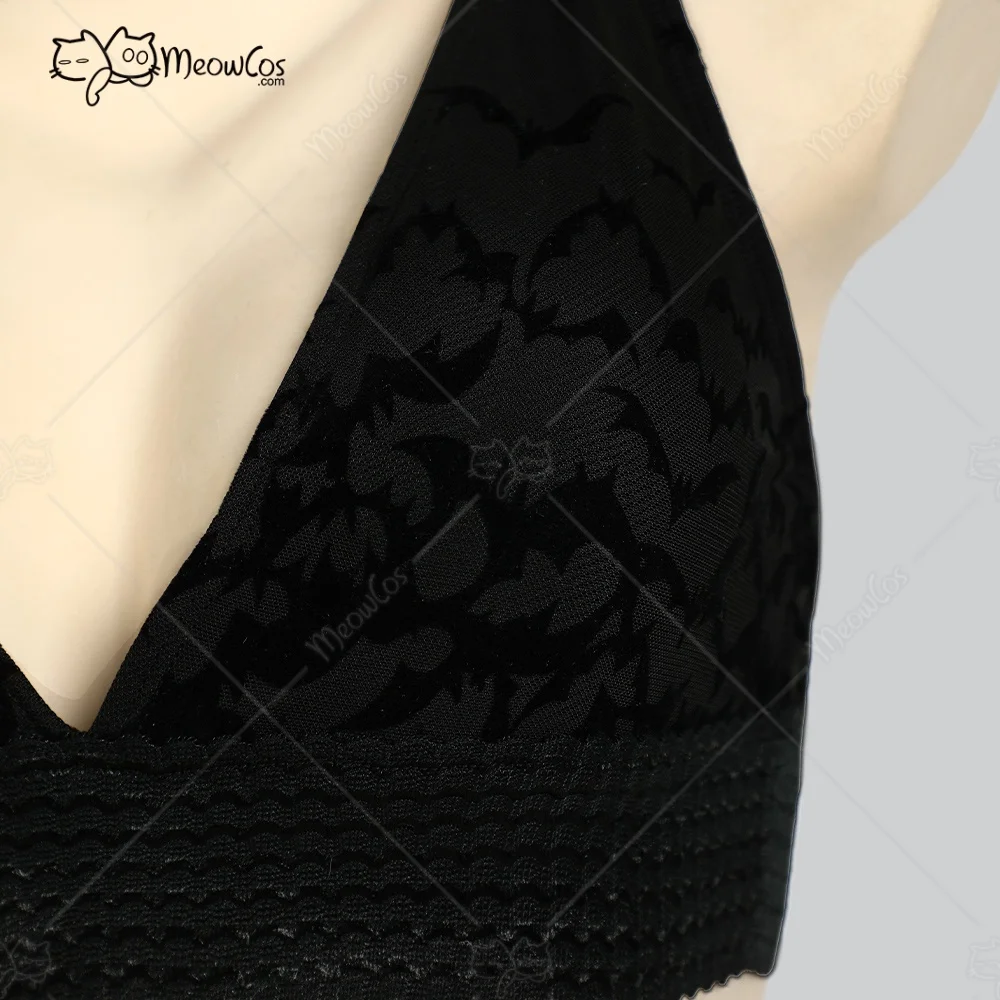 MEOWCOS Vrouwen Nachtelijke Golven Gothic Zwart Vleermuis Patroon Tweedelig Badpak Diepe V Top en Shorts Badpak