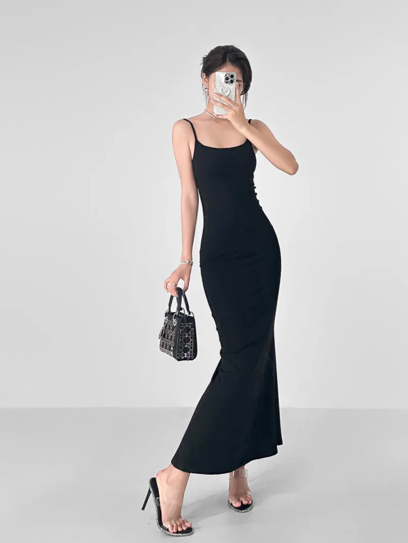 패션 슬링 원피스 여성 여름 나비 할로우 아웃 등 파인 소녀 가슴 패드 슬림 허리띠 피쉬 테일 롱 원피스 C829