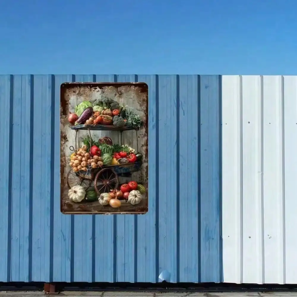Vintage Farm Vegetable Metal Tin Sign Retro Kitchen Wall Art Decor for Home Office
