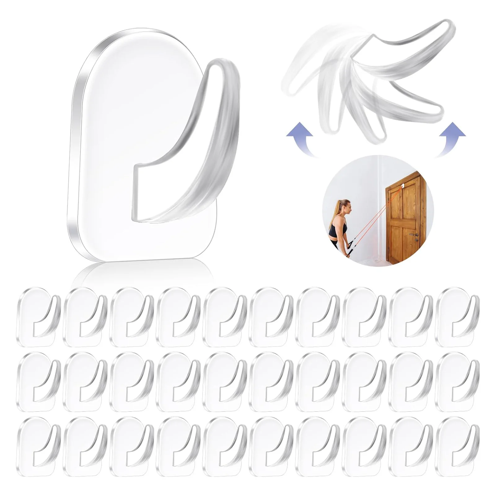 30 Stück transparente Wandhaken, wiederverwendbar, ohne Bohren, Aufbewahrung, Haken für Badezimmer, Küche, Wohnzimmer, Wandaufhänger, Organizer