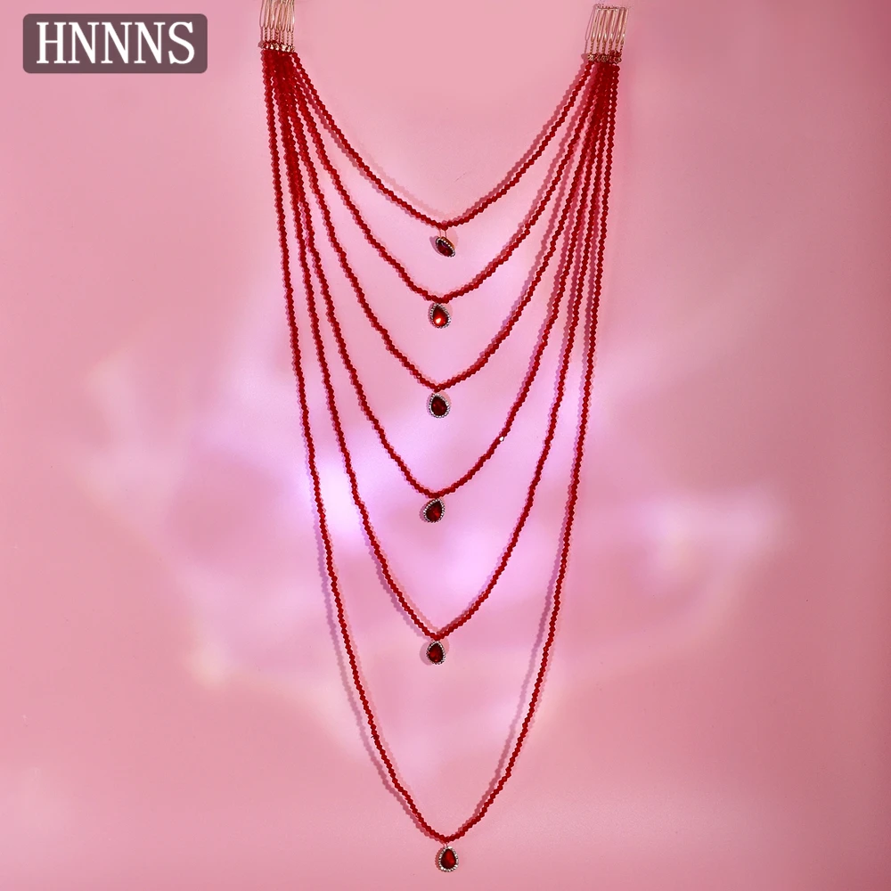 

HNNNS Ethnic Style Hair Accessories Red Crystal Beaded Hair Clip Fashion Wedding Headband Atmosphere Bohemian Headdress A167