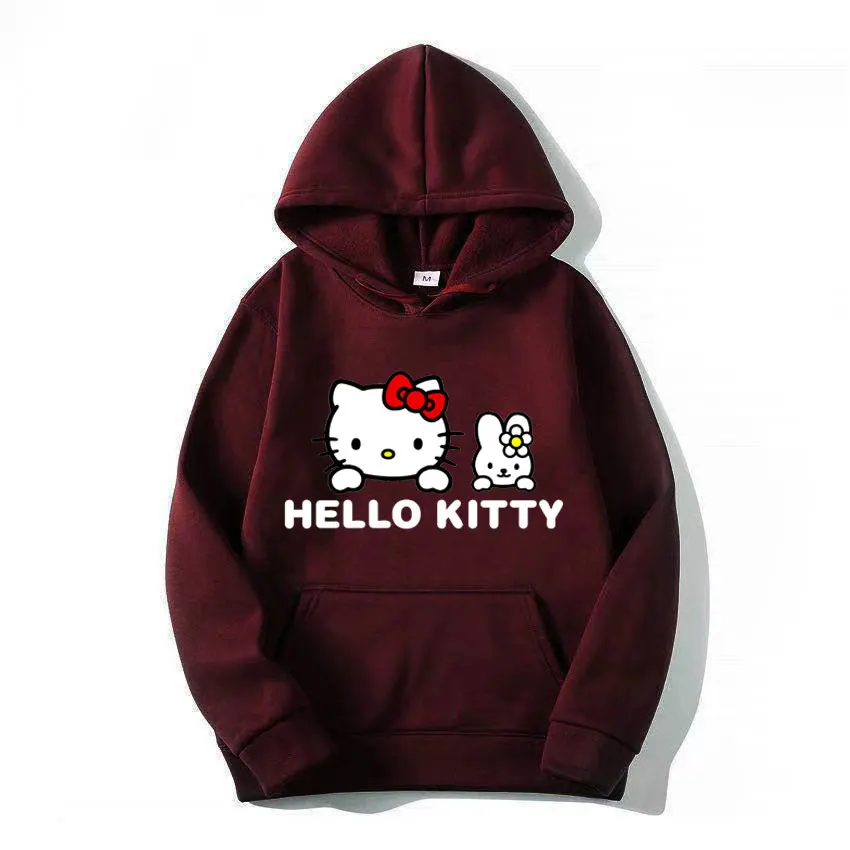 Hello Kitty Cartoon Anime Women Pullover Tops Spring Autumn Men Hoodie 2024 New Fashion Sports Couple Sweatshirt Clothes