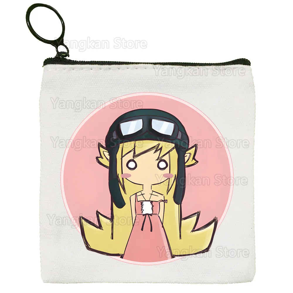 Bakemonogatari Oshino Shinobu lindo Mini monedero lona estudiante cartera monedero cremallera mano mujer llavero