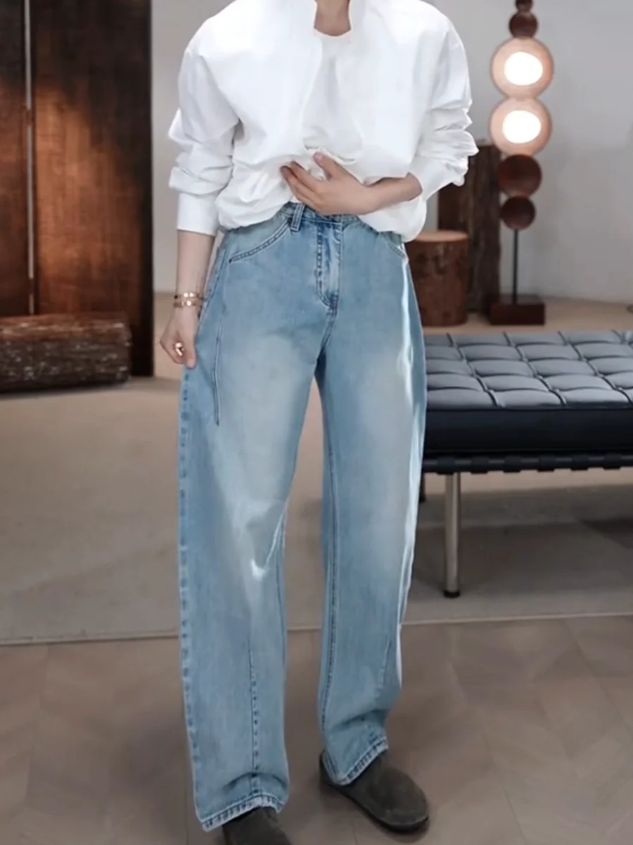 

Spring Men's Fashion Heavyweight Washed Slim Fit Jeans 3D Tailoring Slimming Versatile Quality Long Pants Micro Bend Knife