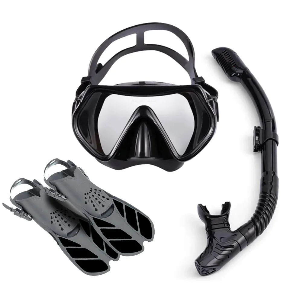 

Fast delivery in stock factory direct sell high quality 3 set diving equipment 2 size adjustable diving mask fins snorkel set