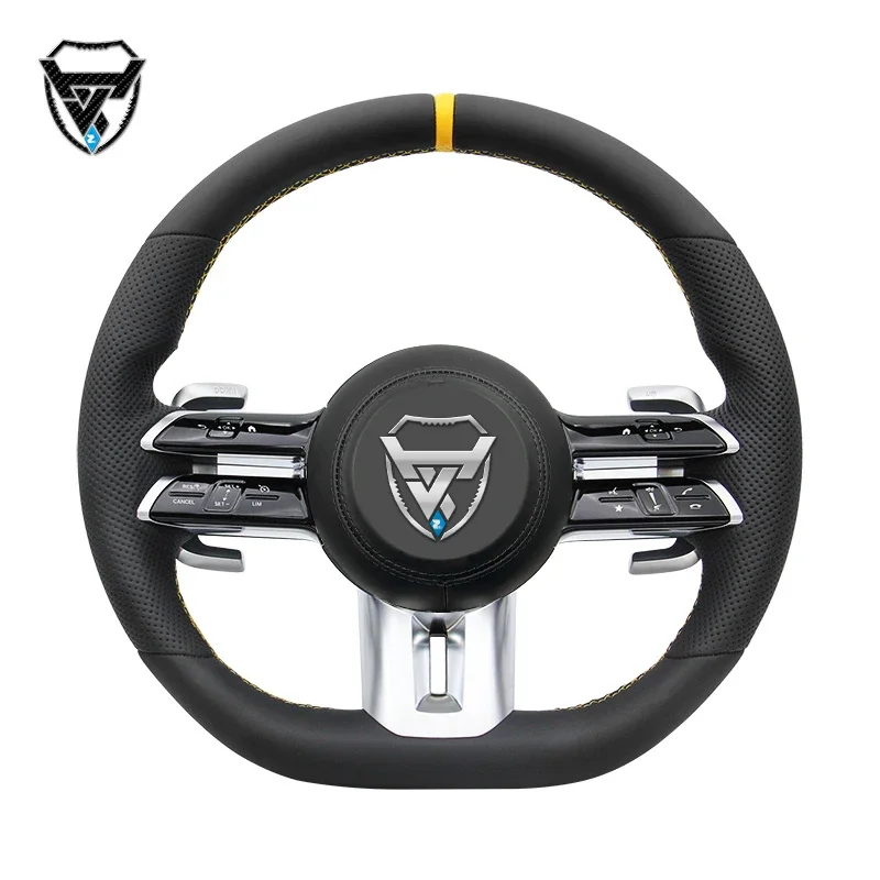 Custom Black and Yellow Leather logo Modified Steering Wheel for Mercedes Benz C GLC E S CLS AMG Zc-223-p3