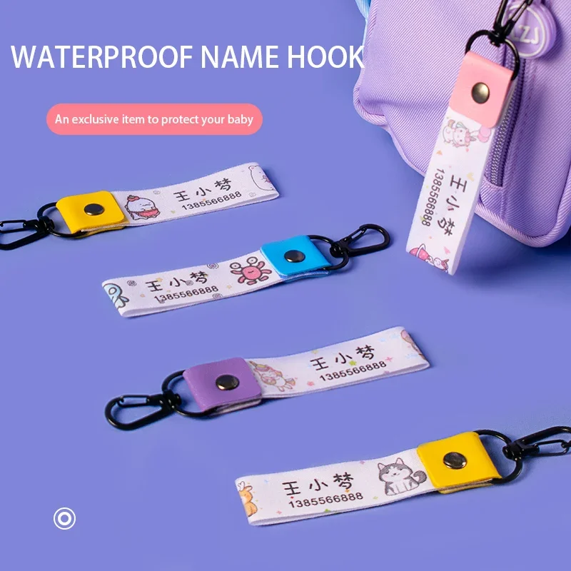 6 teile/los Namensschild Personalisierte Baumwolle Stoff Haken Namen Abzeichen Kind ID Tags Lanyard Etiketten für Rucksäcke Wasser Flasche Kindertagesstätte