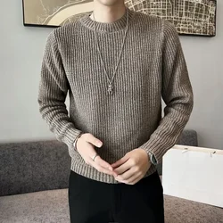 Knit Sweater Male Pullovers Black Men's Clothing Plain Solid Color Round Collar Crewneck Korean Fashion 2025 Sweat-shirt Wool A