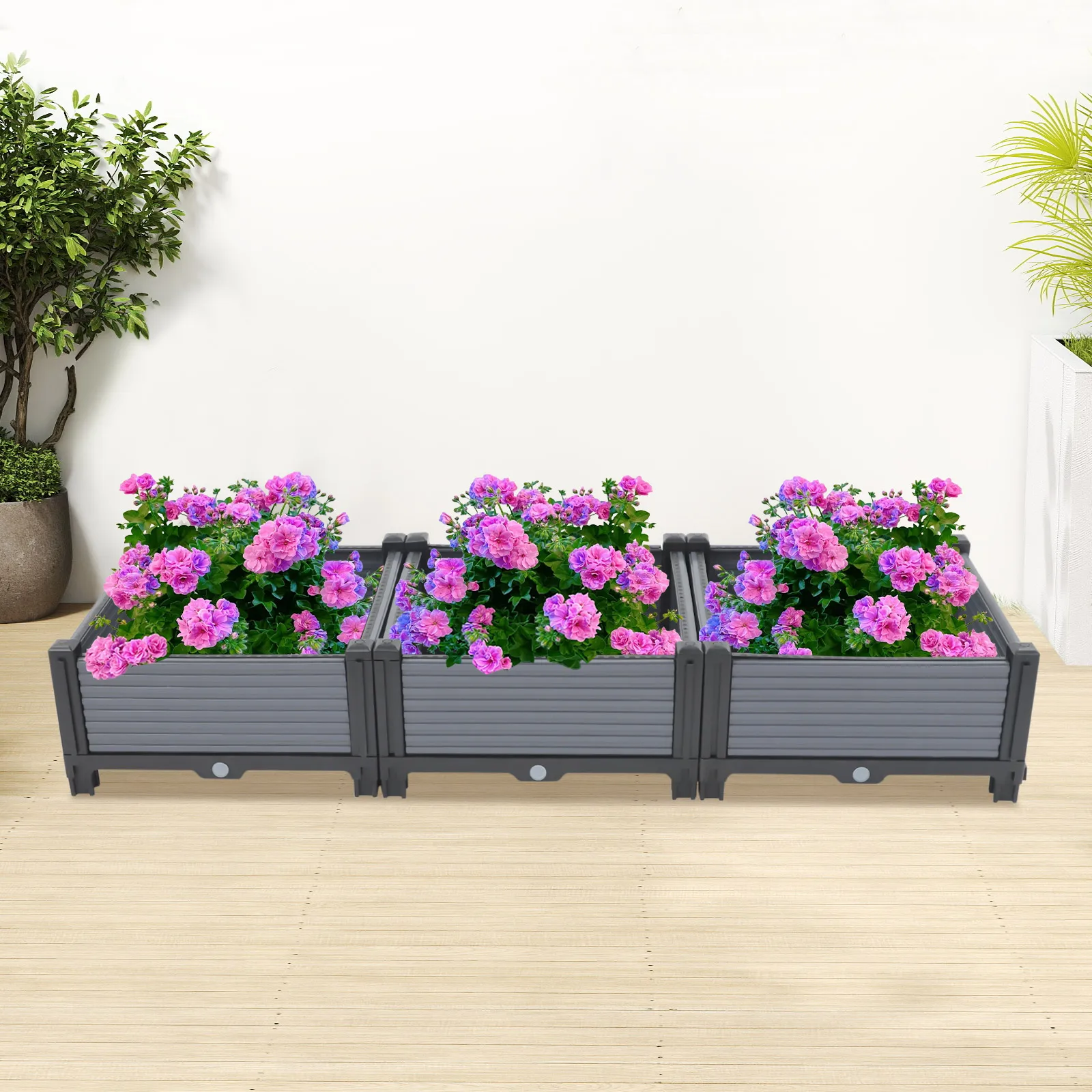 Square Planter Box Raised Garden Bed with Drainage Grid Free Combination for Vegetables and Flowers for Balcony Rooftop