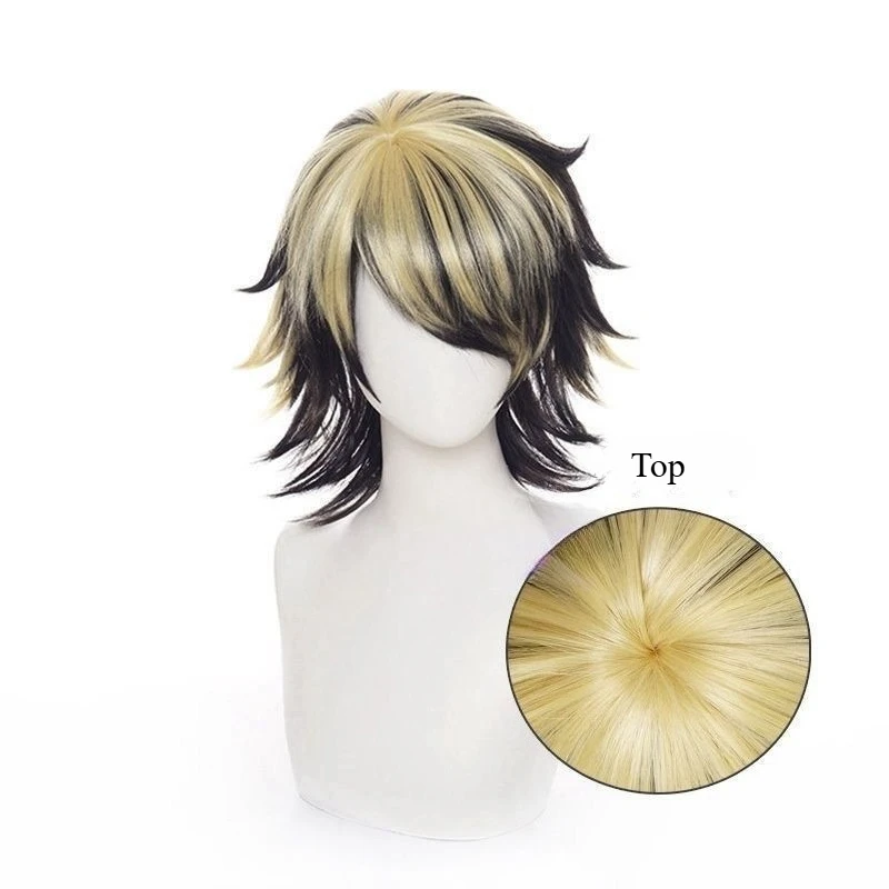 Ashely Cosplay Wig of Kazuto Hanamiya Features An Upturned Hairstyle with A Golden Highlight on The Scalp Synthetic Wigs