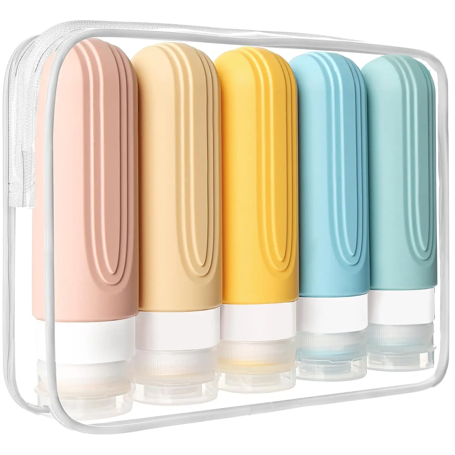 Travel Bottles for Toiletries, 5 Pack TSA Approved 3oz Leak Proof Refillable Containers with Toiletry Bag, BPA Free Silicone