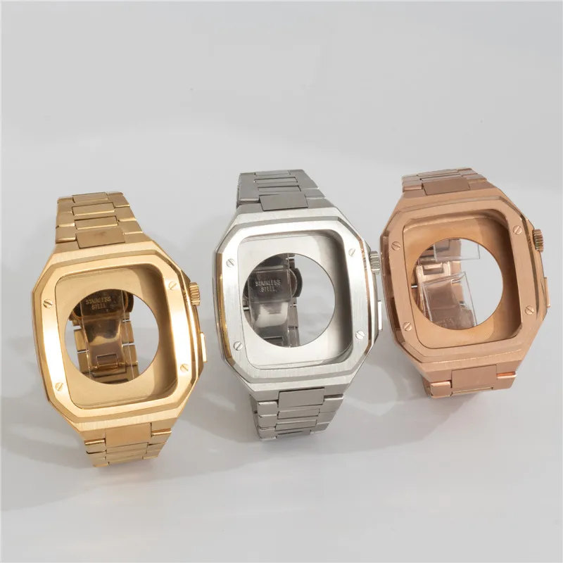 สําหรับ Apple Watch Series 10 9 8 7 6 5 4 SE สแตนเลสสตีล AP MOD ชุดป้องกันกรณีสายคล้องคอ 46 มม.44 มม.45 มม.