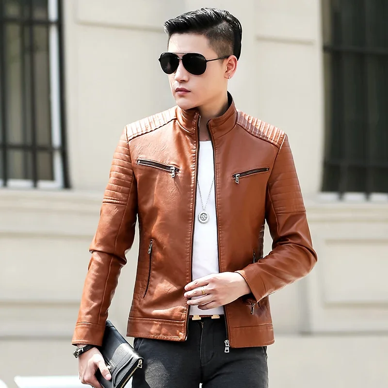 

Treesolo Brand Men's Leather Jacket Coat Men Casual Biker Zipper Jackets Male New Brand Slim Fit Motorcycle Leather Jackets Men