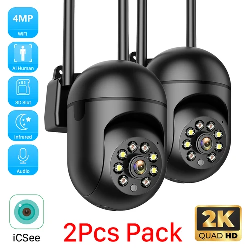 Paquete de 2 unidades iCSee 5MP Mini cámara IP PTZ WiFi con detección humana AI visión nocturna en Color para videovigilancia exterior 4MP 2MP