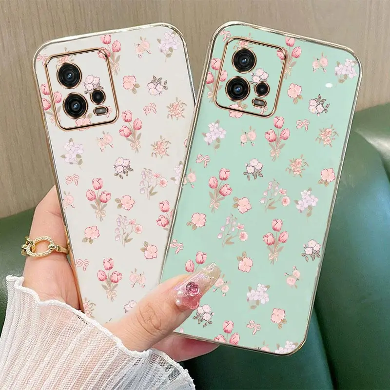 G72 Tender Tulips Silica Luxury Crashworthiness Plating Phone Case For Motorola Moto G72 Cover