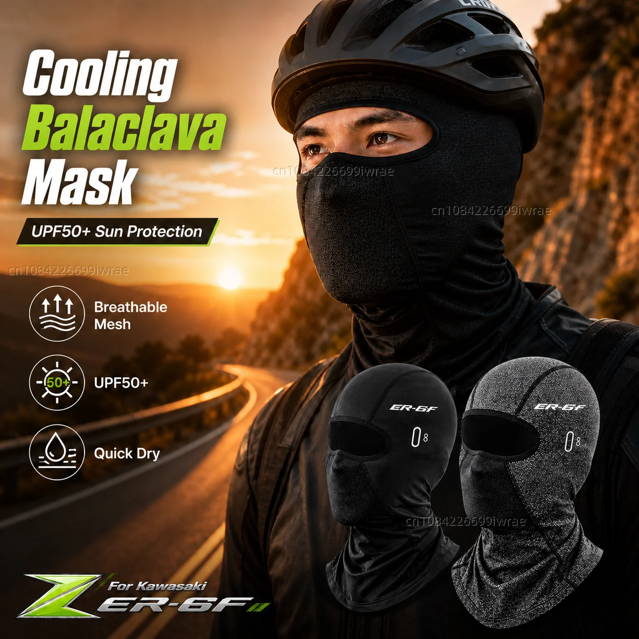 Cooling Motorcycle Balaclava Mask UPF50+ UV Protection Breathable Face Cover Summer For Kawasaki ER-6F ER6F 2009-2016 ER6 F