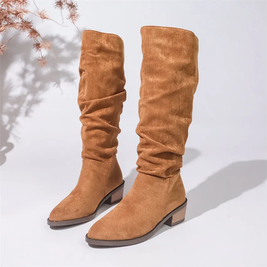 Trendy British Style Knee High Boots Women Retro brown long boots Retro brown boots Women Autumn Suede Knee Casual Boots size 43