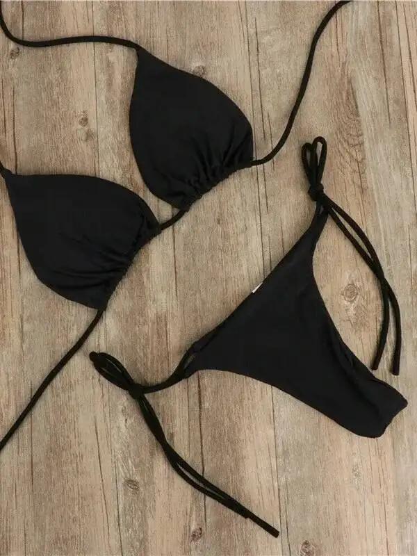 Sexy Neue Stil Tiefem V Bikini Einfarbig Split Krawatte Backless Badeanzug Strand Urlaub Urlaub Pool Party Stil Bikini Casaul F1M0