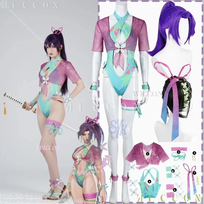 

Halloween Anime Game Rivals Cosplay Psylockeee Kwannonn Costume Summer Sexy Deep V Costume Adult Carnival Party Clothing