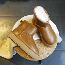 Botas de nieve de lana auténtica para mujer, botines clásicos australianos de piel de vaca auténtica, impermeables, resistentes a las manchas y al aceite, cálidos, invierno, 2023