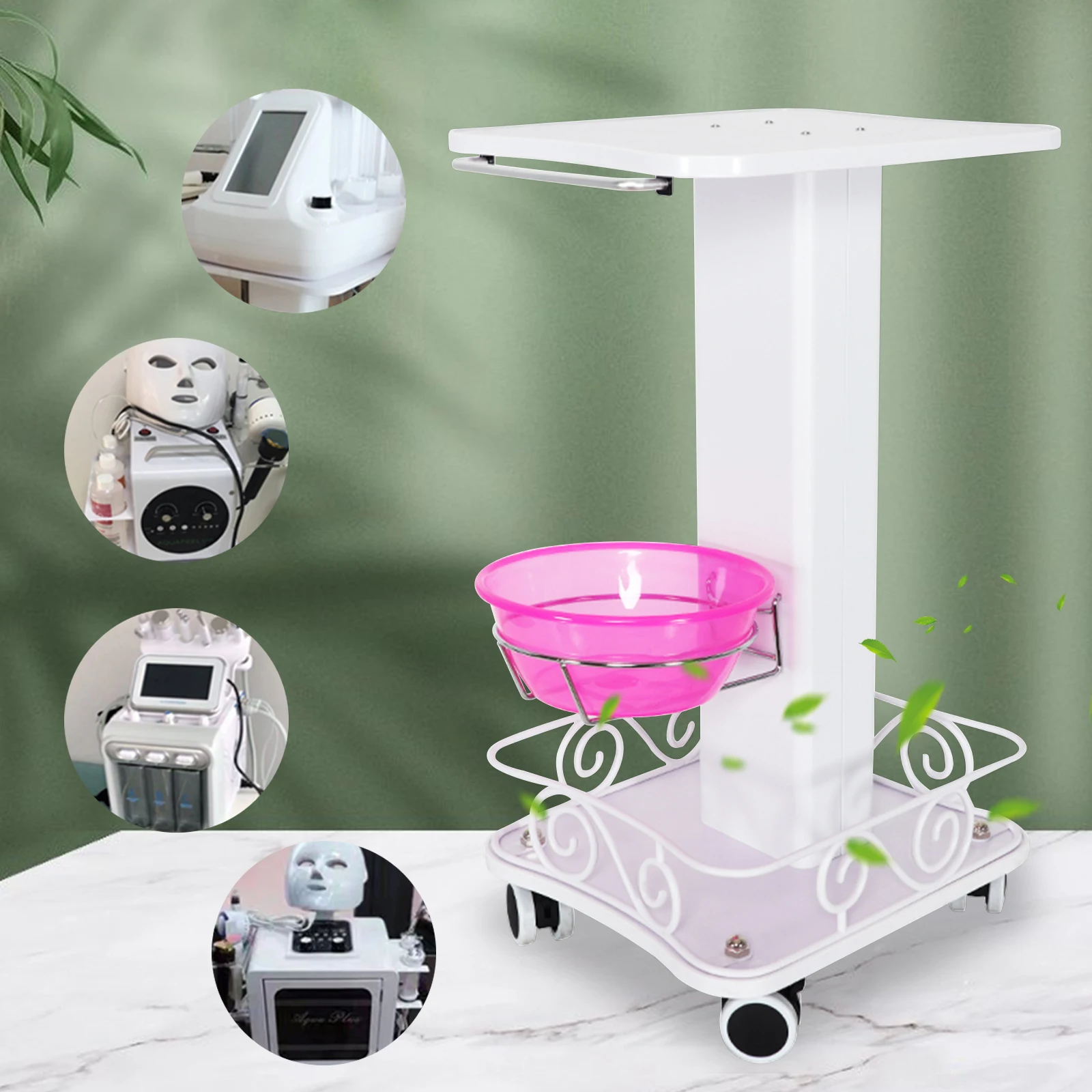 SPA Machine Salon Trolley Rolling Storage Cart Beauty Equipment Organizer Stand Holder with Stainless Steel Tray