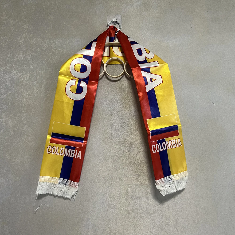 Bufanda Sky Flag 2026 Colombia 14x135cm, Bufanda de Satén con Estampado a Doble Cara de la Bandera de Colombia, con Borlas, para Fútbol, Deportes, Eventos