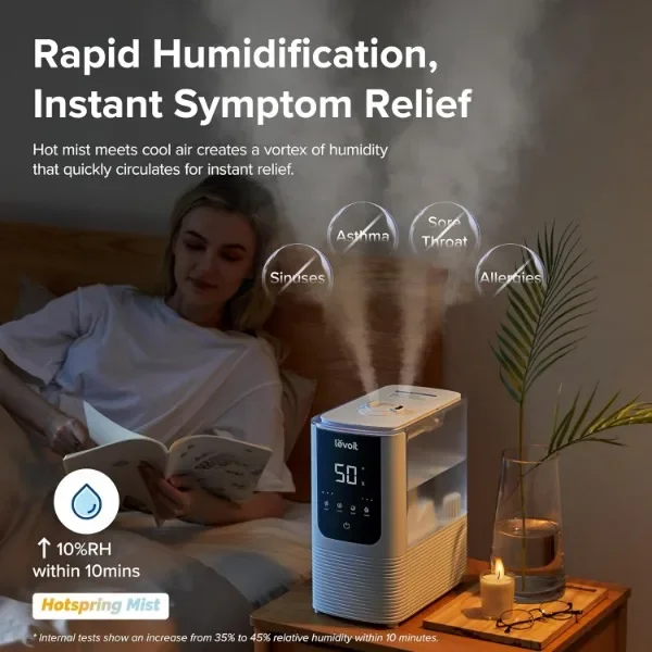 LEVOIT Humidifiers for Bedroom Home, Smart Warm and Cool Mist Air Humidifier for Large Room, Auto Customized Humidity