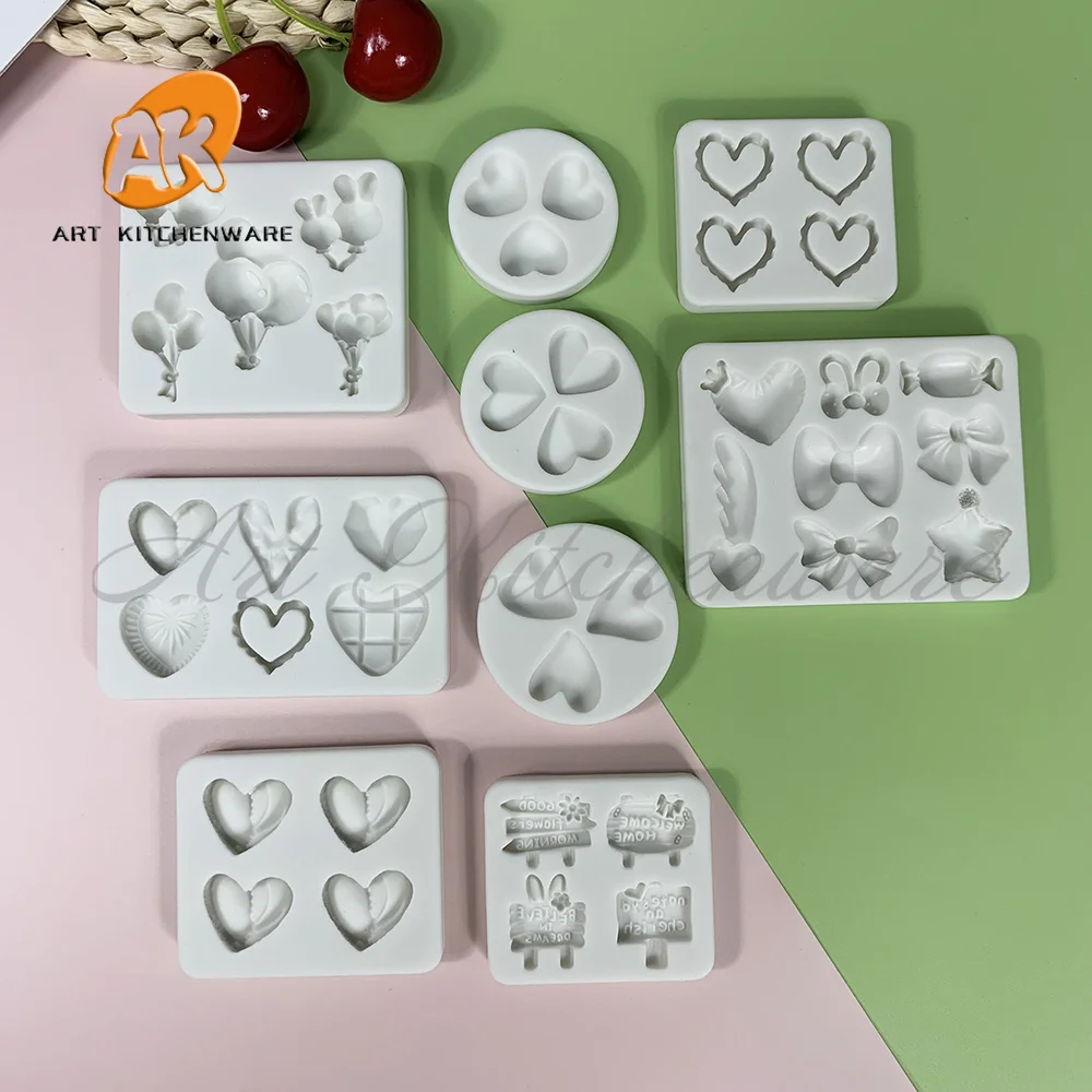 Fashion Hearts Silicone Fondant Mold Happy Birthday Cake Decorating Silicone Soap Moulds Cupcake Decorations Bakeware