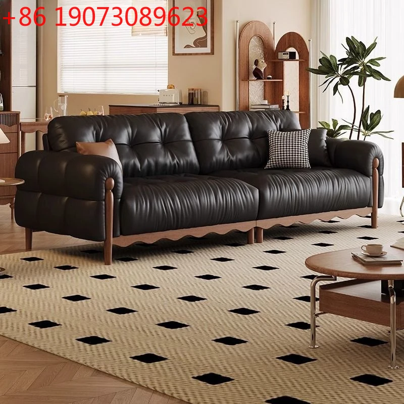 

Light luxury leather living room small apartment retro leather sofa simple modern cloud leather sofa