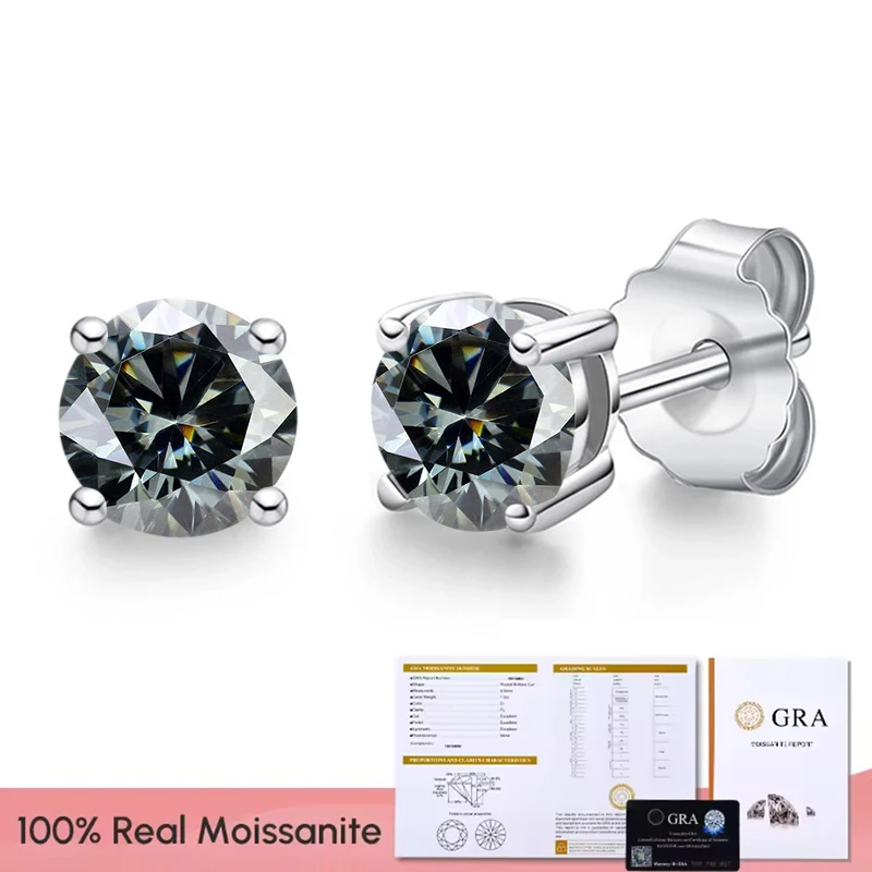 Real 0.1-3CT Test Passed Moissanite Diamond Stud Earrings for Women S925 Silver Platinum Plated Bride Wedding GRA Fine Jewelry image 3