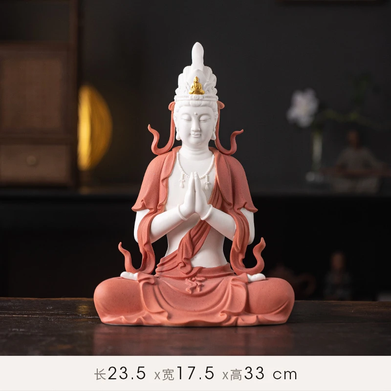 Lotus-Shaped Guanyin Bodhisattva Statue For Worship, Zen-Inspired Home And Office Decoration, Chinese-Style Ceramic Ornament
