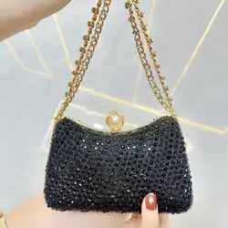 Newest Women Fashion Handbags Crystal Evening Party Bag Luxury Designer Clutch Purse Mini Black Crossbody Bag Shiny Shoulder Bag