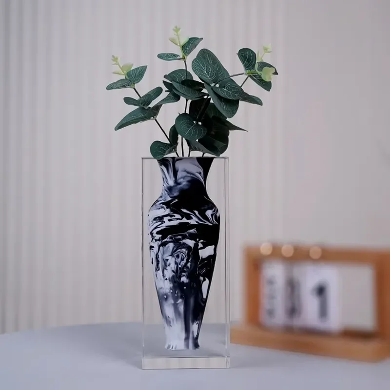 Acrylic Embedded Transparent Modern Style Black Marble Flower Vase Art Design Home Crafts Best Gift Thanksgiving