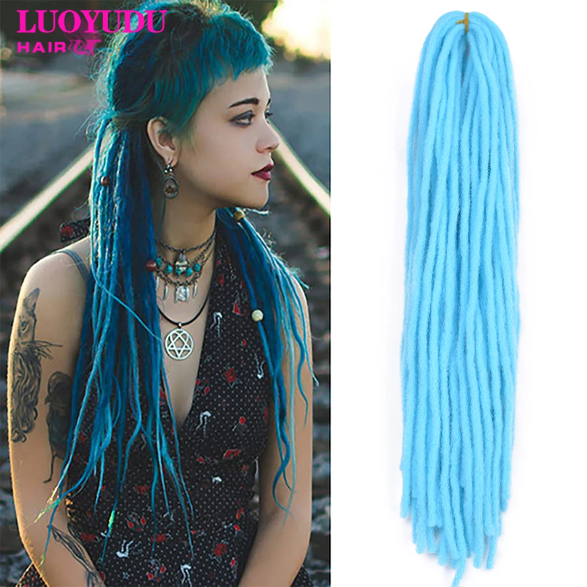 

Synthetic Dreadlock Hair Extensions Handmade Crochet Braids Hair 40Inches Fauclocs Hair Extension For or Women Sister Locs Hair