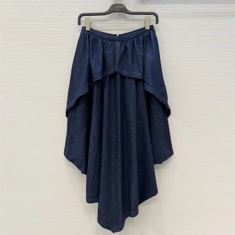 women's skirt New high waisted slim fit long dress for summer 2026 Irregular ruffled women's half skirt pure cotton denim skirt