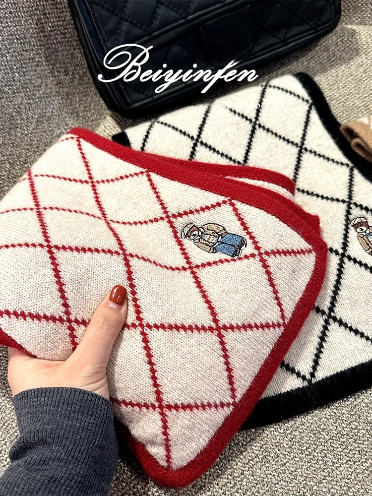 bainfen-ins-little-bear-retro-faionable-bla-white-diamond-embroidered-wool-scarf-high-end-women-winter-warm-rectangle-scarf